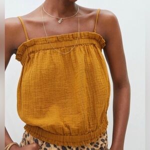 Anthropologie April Gauzy Cotton Tank in Gold - Size X Small
